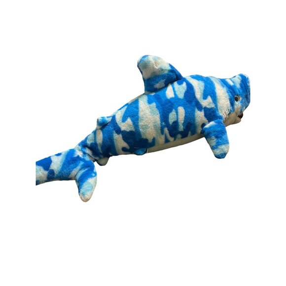 The Petting Zoo Blue Camo Plush Shark Stuffed Animal Glitter Eyes 21" Long - Picture 3 of 4